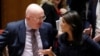 Ambasadorul Rusiei la ONU, Vasili Nebenzia și omologul său american, Nikki Haley, în Consiliul de Securitate la 17 aprilie