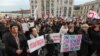 People take part in a rally to support Georgia's jailed ex-president, Mikheil Saakashvili, and to protest against Russia, in Tbilisi, on February 20.