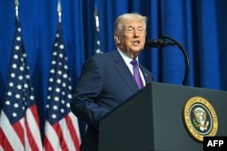 Președintele american Donald Trump susține discursul de deschidere al Consiliului pentru Pace, 19 februarie 2026.