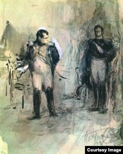 Леонид Пастернак. Балашев в палатке Наполеона. Эскиз, 1893.