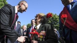 Прем’єр-міністр Арсеній Яценюк спілкується з жінкою-ветераном Другої світової війни, 9 травня 2014 року