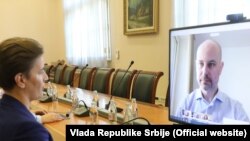 Premijerka Srbije Ana Brnabić u razgovoru sa Vladimirom Bilčikom tokom video konferencije, 22. maja 2020. godine.