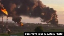 Пожар в Саратове после атаки беспилотников, 31 мая