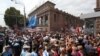 Armenia - Supporters of businessman Samvel Aleksanian demonstrate outside Yerevan's central covered market owned by him, 2Sep2013.