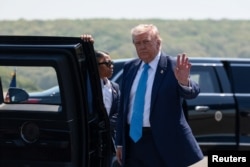 U.S. President Donald Trump arrives at Groton-New London Airport, Connecticut, on May 20.