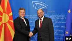 Претседателот Ѓорге Иванов со претседателот на Eвропарламентот Мартин Шулц, Брисел. 