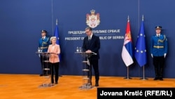 Obraćanje predsenice Evropske komisije Ursule fon der Lajen i predsednika Srbije Aleksandra Vučića u Beogradu, 25. oktobrao 2024.