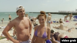 Ukrainian tourists at one of Odesa's beaches on the Black Sea.