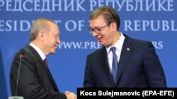 Presidenti i Turqisë, Recep Tayyip Erdogan dhe homologu i tij serb, Aleksandar Vuçiq