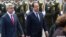 French President Francois Hollande (right) alongside Armenian counterpart Serzh Sarkisian at the start of an official visit to Yerevan on May 12.