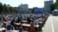 Participants take part in the National Dictation organized on Romanian Language Day in Chișinău's Great National Assembly Square, Moldova. 