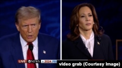 Donald Trump és Kamala Harris az elnökjelölti vitán, 2024. szeptember 10-én