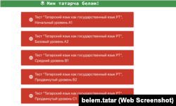 Татар телен чит тел буларак өйрәнүчеләр өчен тестлар, belem.tatar сайтыннан скриншот