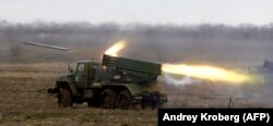 A Russian BM-21 Grad multiple-launch rocket system (file photo)