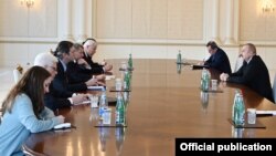 Azerbaijani President Ilham Aliyev (right) meets with OSCE Minsk Group co-chairs from France and the United States late last year.