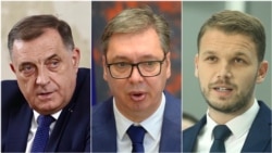 Milorad Dodik (lijevo), Aleksandar Vučić i Draško Stanivuković (desno)