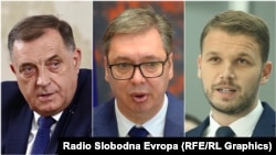 Milorad Dodik (lijevo), Aleksandar Vučić i Draško Stanivuković (desno)