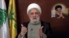 Lebanese Hezbollah leader Sheikh Naim Qassem delivers an address from an unknown location.