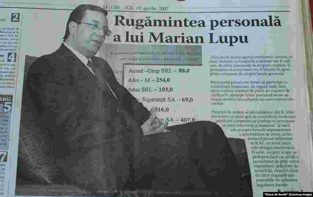 &quot;Ziarul de Gardă&quot;, 19 aprilie 2007, colectare de bani cash de la agenţi economici pentru restaurarea Mănăstirii Curchi