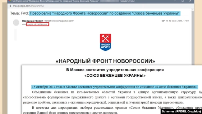 За пять дней до основания "Союза беженцев Украины" его пресс-релизы редактировал Мирзаханян