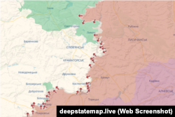 Наступ російських військ на «пояс фортець» в Донецькій області на мапі DeepState станом на 27 квітня 2026 року