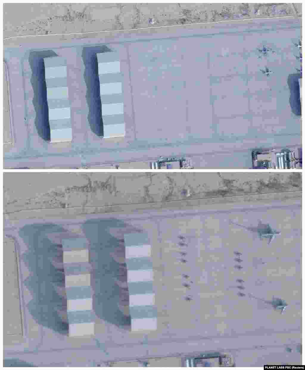 Nedavni satelitski snimci pokazuju i značajno gomilanje vojne opreme na bazama savezničkih snaga SAD‐a na Bliskom istoku, dok se vode pregovori o zaustavljanju iranskog nuklearnog programa.Ove slike prikazuju avione stacionirane u vazduhoplovnoj bazi Princ Sultan u Saudijskoj Arabiji 6. decembra (gore) i 2. februara.