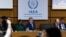IAEA chief Rafael Grossi (center) attends the board of governors meeting at the agency's headquarters in Vienna on June 3. 