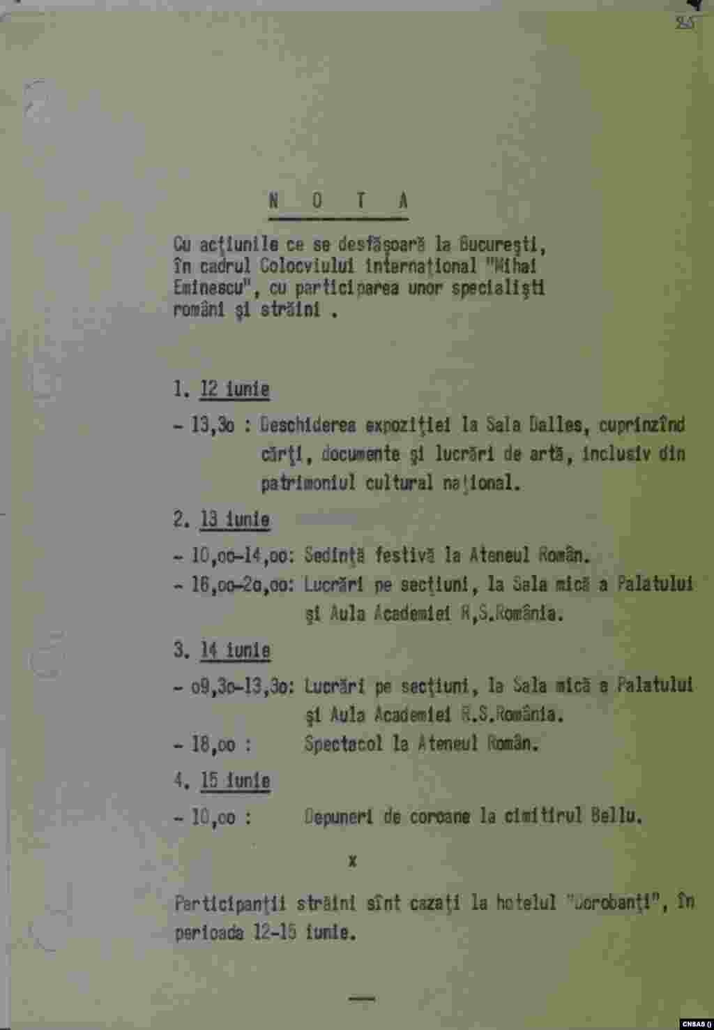 În iunie 1989, în Republica Socialistă România se desfășura o serie de evenimente comemorative legate de împlinirea a 100 de ani de la moartea lui Mihai Eminescu. Evenimentele au durat mai multe zile (8-18 iunie 1989), în mai multe orașe: Botoșani, Iași, Râmnicu Vâlcea, București.Programul manifestărilor de atunci a fost publicat de CNSAS.„Ceea ce ne-a determinat să prezentăm acest episod au fost entuziasmul și curajul delegației din Republica Sovietică Socialistă Moldovenească (RSSM) – actuala Republica Moldova, așa cum au rămas ele consemnate în dosarele Securității. Chiar dacă în politica URSS - internă și externă - exista la acea vreme un curent reformator, acțiunile delegației moldovenești depășeau chiar și această deschidere. Creația poetică a lui Mihai Eminescu și comemorarea poetului național au fost catalizatorul unei întâlniri emoționante româno-moldovenești, cu manifestări patriotice sincere și de-a dreptul curajoase, ținând seama de epoca în care se petrecea
