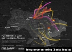 Приклад маршруту «шахедів» до Києва, запущених з Донецького аеропорту під час атаки 2 липня 2026 року