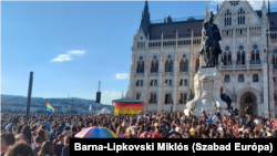 Protesters in Hungary's capital, Budapest