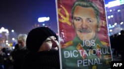 Protestatar cu un portret „machiat” al lui Liviu Dragnea