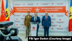 Konferencija za novinare lidera proruskog Patriotskog bloka Igora Dodona, Vasilea Tarleva i Konstantina Starisa.