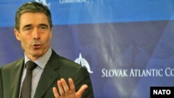 NATO Secretary-General Anders Fogh Rasmussen at the informal NATO meeting in Bratislava on October 22