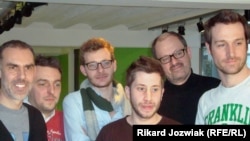 Cedric Cauderlier (second from left) and friends grow beards "for Belgium."