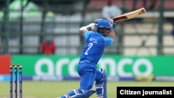 فیصل خان شینوزاده، بازیکن تیم کریکت زیر ۱۹ سال افغانستان در جریان بازی‌های جام جهانی ۲۰۲۶ 