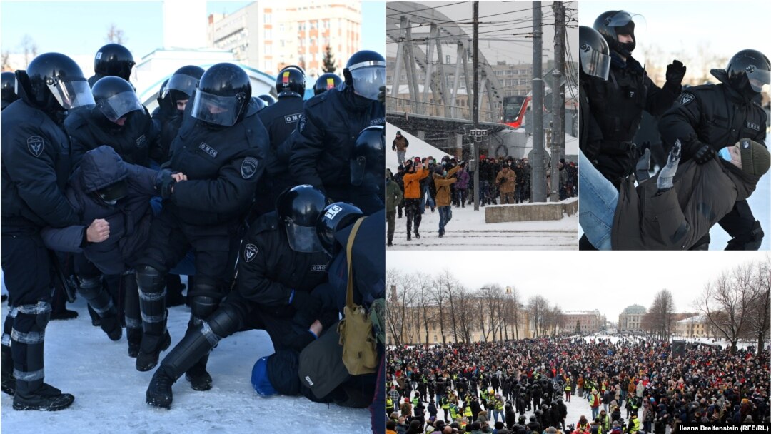 Mii de persoane au fost reținute la protestele împotriva arestării lui Alexei Navalnîi