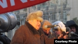 Russian opposition activist Marina Salye speaking at a For Fair Elections protest in St. Petersburg last month.