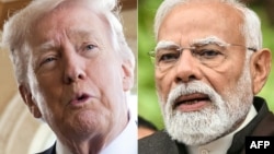 АҚШ президенті Дональд Трамп (сол жақта) пен Үндістан премьер-министрі Нарендра Моди фотоларынан коллаж.