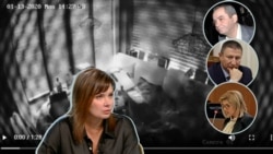 Теодора Георгиева (вляво), Петьо Петров - Еврото, Борислав Сарафов и Емилия Русинова (от горе надолу вдясно) на фона на кадър от анонимно изтеклия запис от среща между Георгиева и Петров в бившия ресторант "Осемте джуджета". Колаж: Свободна Европа