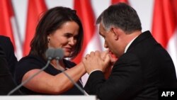 Novák Katalin és Orbán Viktor a Fidesz kongresszusán 2017. november 12-én Budapesten