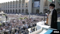 Supreme Leader Ayatollah Ali Khamenei leads Friday Prayers in Tehran on October 4.