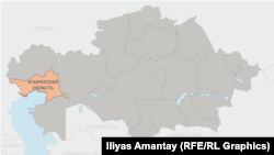 Атырауская область на карте Казахстана 