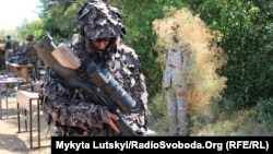 Ukrainian snipers take part in exercises at the training ground near Druzhkivka in July 2018.