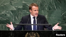 President Emmanuel Macron addressing the U.N. General Assembly on September 25.