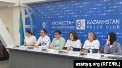 Kazakh activists in Almaty announce the formation of a group opposing the government's plan to construct a nuclear power station on September 10.