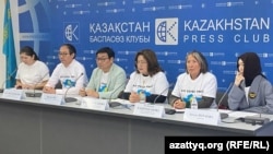 Kazakh activists in Almaty announce the formation of a group opposing the government's plan to construct a nuclear power station on September 10.