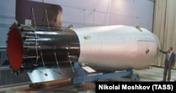 A full-sized mock-up of Tsar Bomba on display at the museum of the Federal Nuclear Center in the town of Sarov. (file photo)