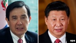 Presidenti kinez, Xi Jinping, dhe presidenti i Tajvanit, Ma Ying-jeou, (majtas)