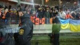 Belarus - Fans of Shakhtar Donetsk in Borisov during a game in the Champions League. Fans are forced to live outside Donetsk because of his pro-Ukrainian position. 21 October 2014