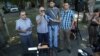 Armenia - Alek Yenigomshian, a leader of Founding Parliament, speaks at a news conference held near a police staiton in Yerevan seized by armed members of the opposition group, 25Jul2016.